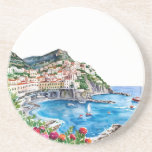 Watercolor La Dolce Vita Italian Amalfi Coast Coaster<br><div class="desc">Bring the breathtaking beauty of the Italian seaside to your tabletop with our Watercolor Amalfi Coast Coaster, a hand-painted tribute to the rugged elegance of the Mediterranean. This design captures the sun-drenched cliffs and iconic pastel architecture of Positano and Ravello, offering a miniature escape to the turquoise waters with every...</div>