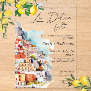 Watercolor La Dolce Vita Italian Bridal Shower  Acrylic Invitations