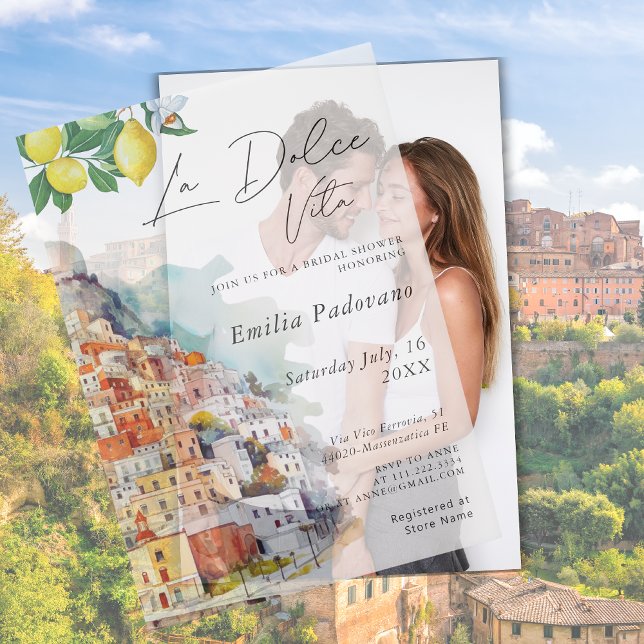 Watercolor La Dolce Vita Italian Bridal Shower  Vellum Invitations (Creator Uploaded)