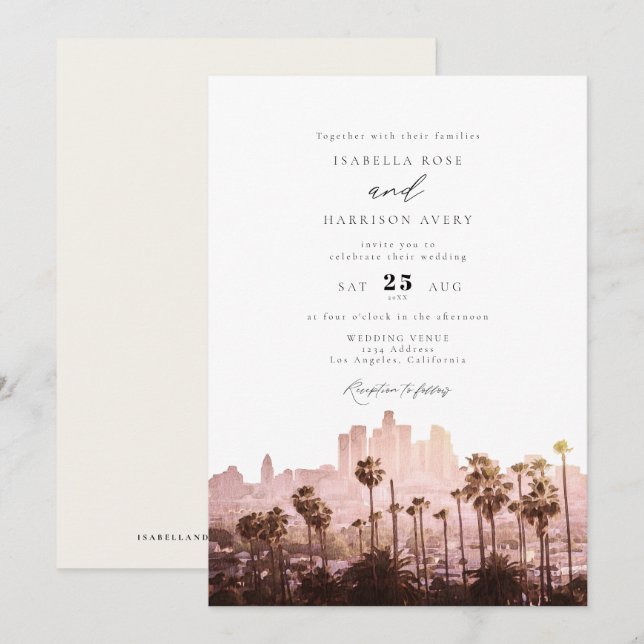 Watercolor LA Los Angeles California City Wedding Invitation (Front/Back)