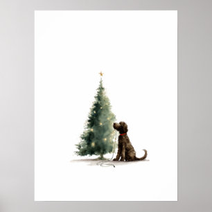 Watercolor Labradoodle Christmas Wall Art, Doodle Poster