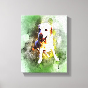Watercolor Labrador In Green Colours Canvas Print