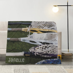 Watercolor Lacrosse Sticks Fleece Blanket
