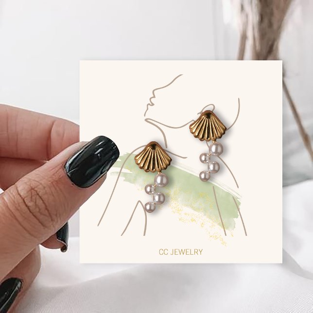 Watercolor Lady Jewellery Earrings Display  Square Business Card (Creator Uploaded)