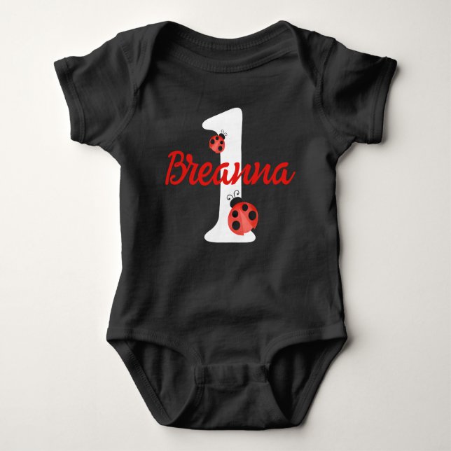 Watercolor Ladybug 1st Birthday Party Bodysuit (Front)