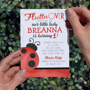Watercolor Ladybug Birthday Invitation