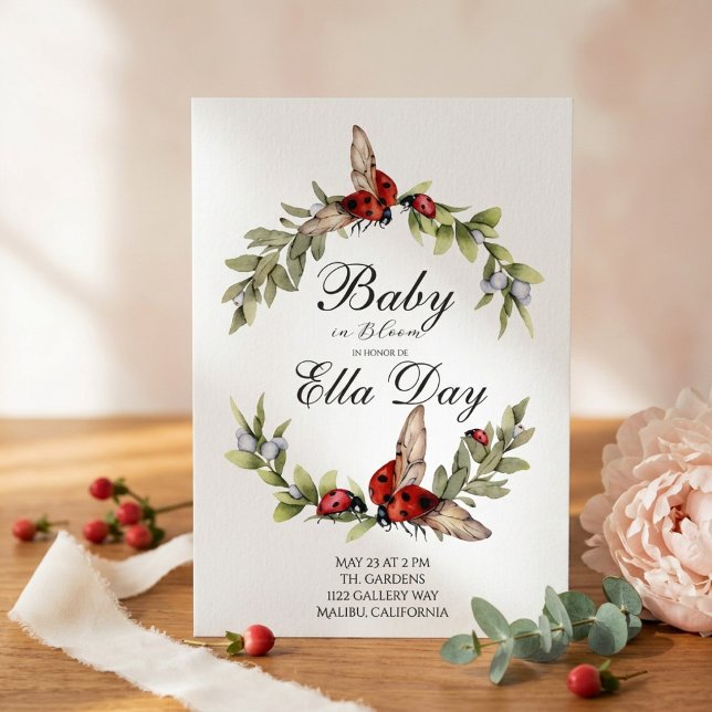 Watercolor Ladybug, Botanical Baby in Bloom Garden Invitation (Creator Uploaded)