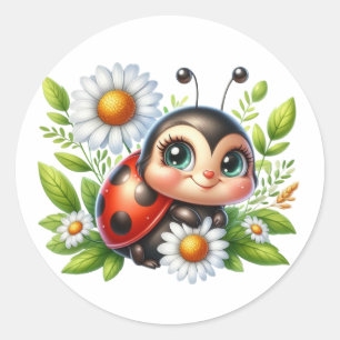 Watercolor Ladybug Classic Round Sticker