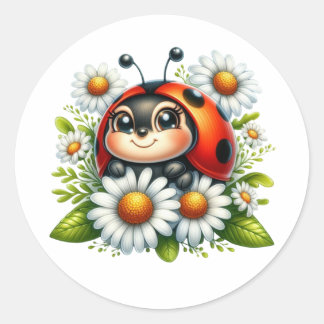 Watercolor Ladybug Classic Round Sticker