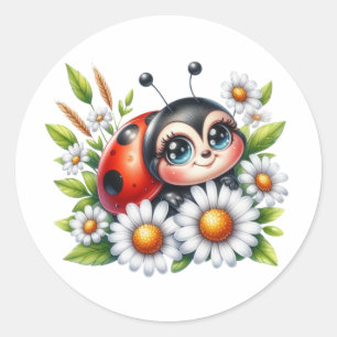 Watercolor Ladybug Classic Round Sticker