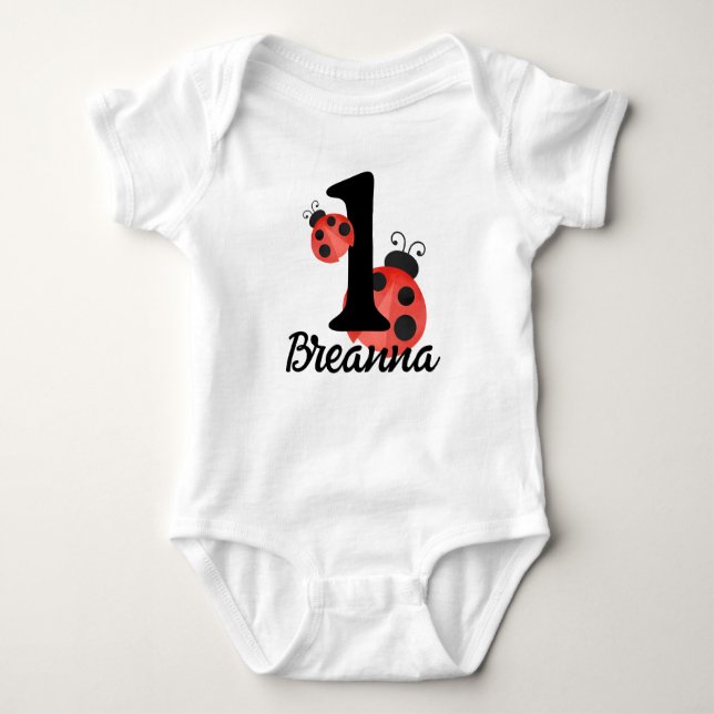 Watercolor Ladybug First Birthday Party Bodysuit (Front)