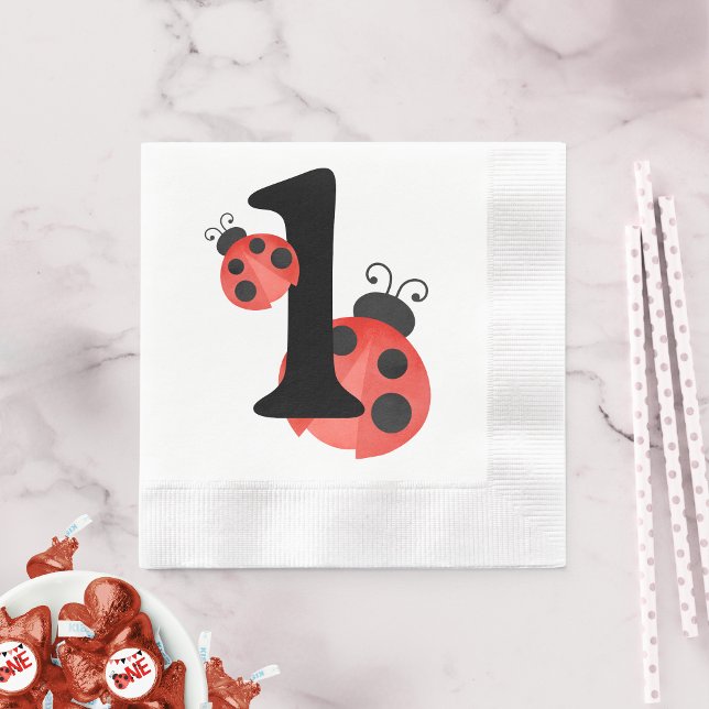 Watercolor Ladybug First Birthday Party Napkins (Watercolor Ladybug 1st Birthday Paper Napkins)