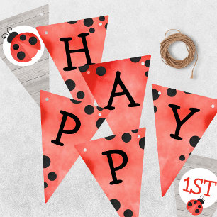 Watercolor Ladybug Happy Birthday Bunting Banner