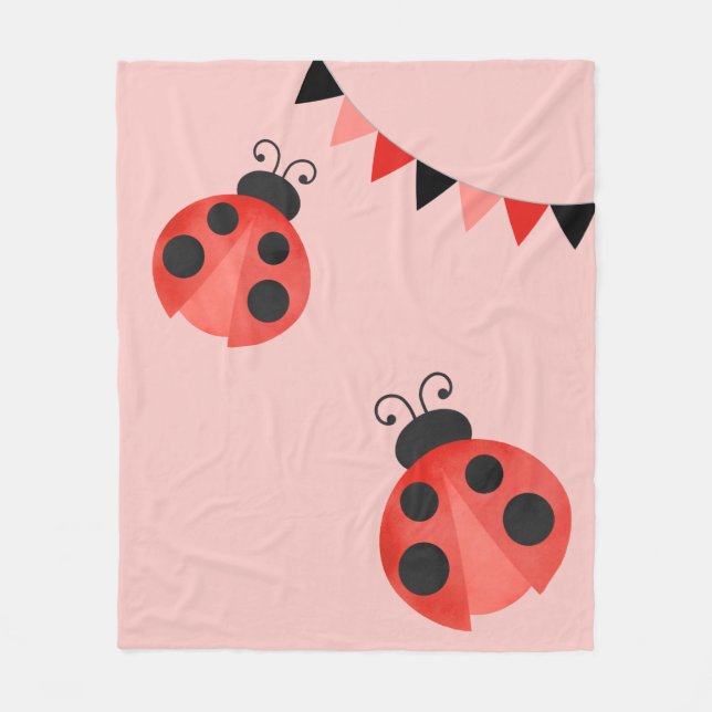 Watercolor Ladybug Light Salmon Pink Fleece Blanket (Front)