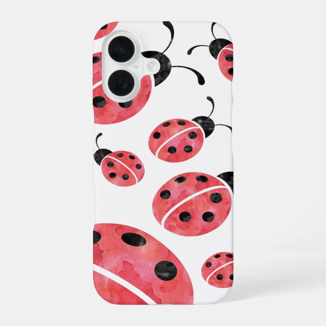 Watercolor Ladybug Pattern iPhone 16 Case (Back)