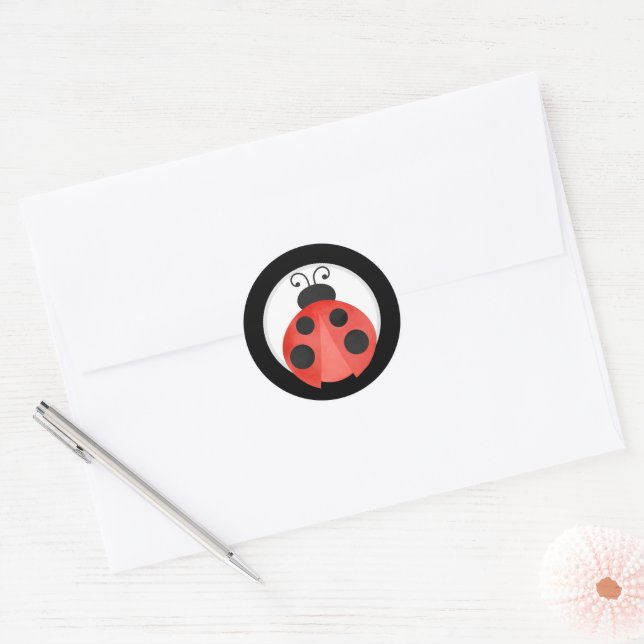 Watercolor Ladybug Round Stickers (Envelope)
