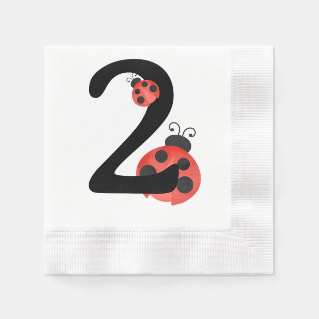 Watercolor Ladybug Second Birthday Party Napkins (Front)