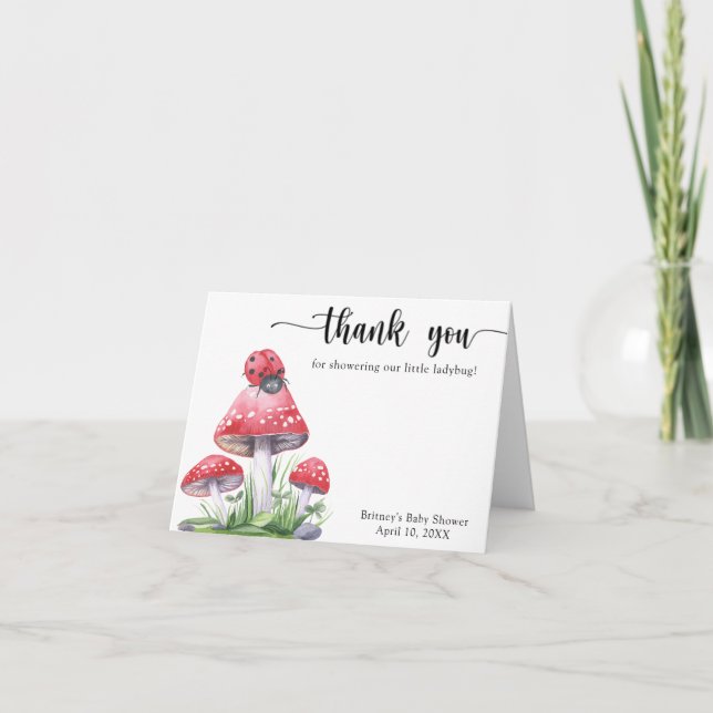 Watercolor ladybug - thank you baby shower card (Front)