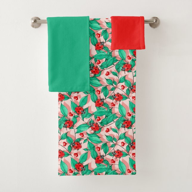 Watercolor Ladybugs Bathroom Towel Set (Insitu)