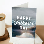 Watercolor Lake and Mountain Happy Father's Card<br><div class="desc">Rustic father's day card displaying a beautiful painted watercolor landscape of mountains,  and a lake in shades of grey,  blue,  and brown. "Happy Father's Day" is displayed in white hand-lettering. The inside of the outdoorsy father's day card features space for your typed or handwritten message.</div>
