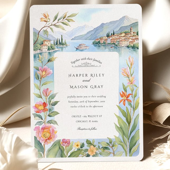 Watercolor Lake Como Italian Lakeside Wedding Invitation (Creator Uploaded)