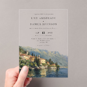 Watercolor Lake Como Italy Destination Wedding Acrylic Invitations