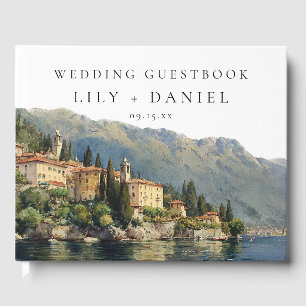Watercolor Lake Como Italy Wedding Photo Guest Book