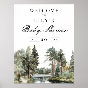 Watercolor Lake Forest Baby Shower Welcome Sign