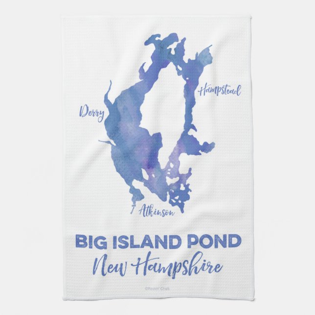Watercolor Lake Kitchen Towel Big Island Pond NH (Vertical)