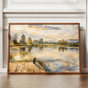 Watercolor Lake Nature Scene Home Office Art Print