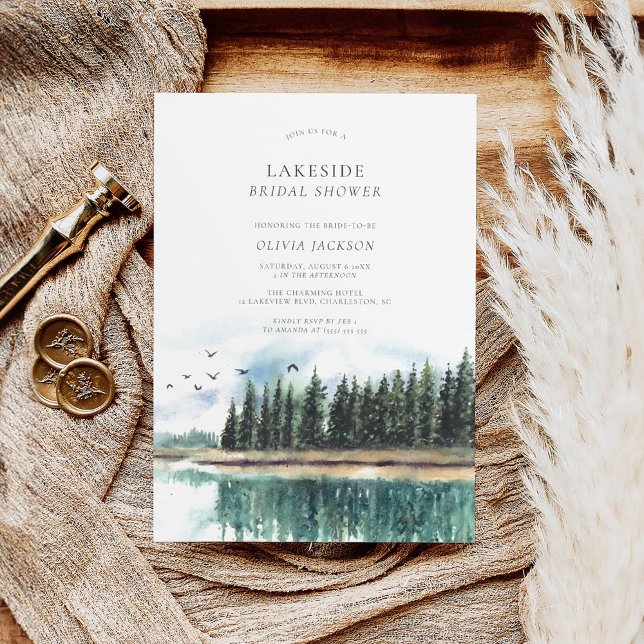 Watercolor Lakeside Elegant Bridal Shower Invitation (Creator Uploaded)