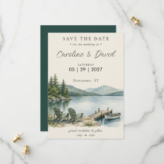 Watercolor Lakeside Outdoor Nature Wedding Save The Date