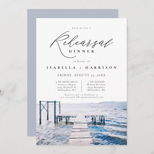Watercolor Lakeside Wedding Rehearsal Dinner Invitation (Front/Back)