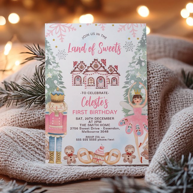 Watercolor Land Of Sweets Nutcracker Birthday  Invitation (Instant Download Land of Sweet Invitation Editable Sugar Plum Fairy Birthday Invitation Nutcracker)