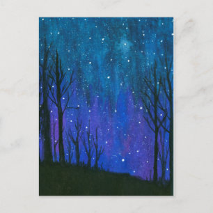 Watercolor Landscape Art Night Sky Stars Universe Postcard