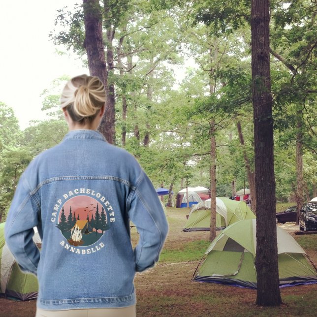 Watercolor Landscape Camping Bachelorette Party Denim Jacket (Creator Uploaded)