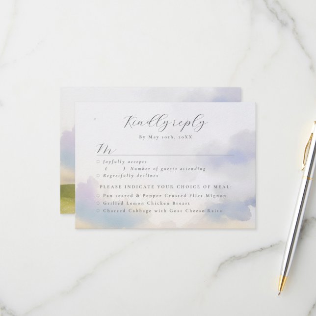 watercolor landscape clouds RSVP w meal choices (Front/Back In Situ)