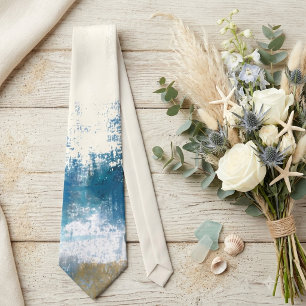 Watercolor landscape coastal blue tie