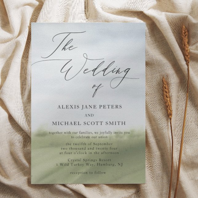 Watercolor Landscape Farm Calligraphy Wedding Invitation (Creator Uploaded)