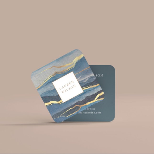 Watercolor Landscape Faux Gold Foil Square Business Card (Creator Uploaded)
