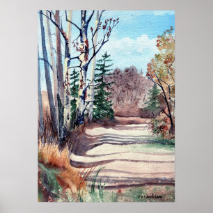 watercolor landscape in fall colours walk in woods poster