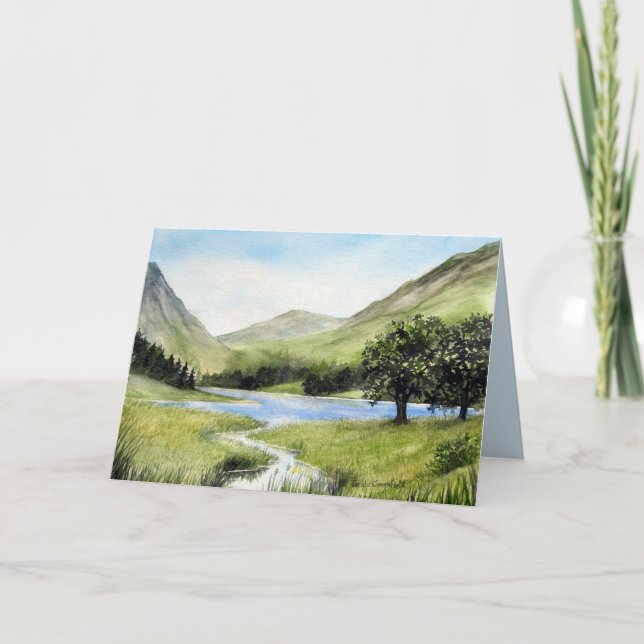 Watercolor Landscape Lake Buttermere Cumbria Thank You Card (Front)
