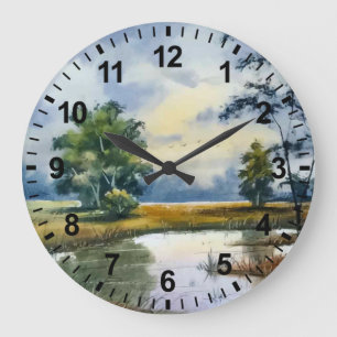 Watercolor Landscape Lake Wall Clock