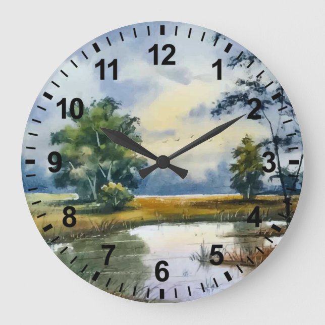 Watercolor Landscape Lake Wall Clock (Front)
