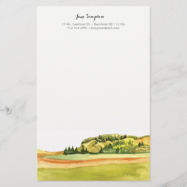 watercolor landscape personal stationary stationery (Front)