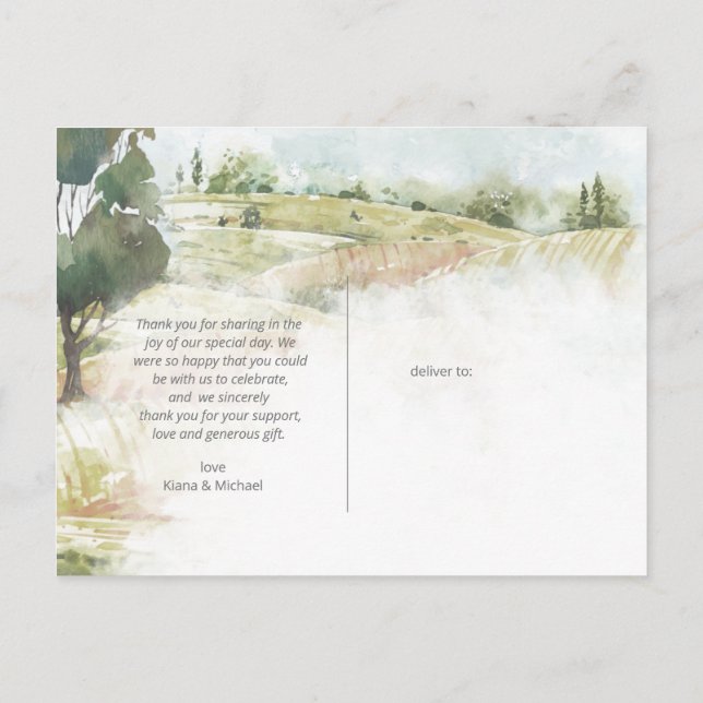 Watercolor Landscape Thank You Sage Green ID786 Announcement Postcard (Back)