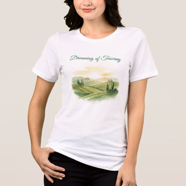 Watercolor Landscape Tuscany Italy Tri-Blend Shirt (Front)