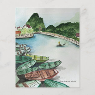 Watercolor landscape, Vietnam, Tam Coc Poster Pede Flyer