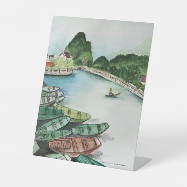 Watercolor landscape, Vietnam, Tam Coc Poster Pedestal Sign (Front)