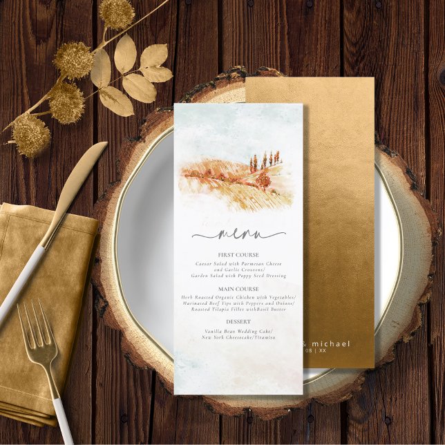 Watercolor Landscape Wedding Menu V2 Autumn ID786 (Creator Uploaded)